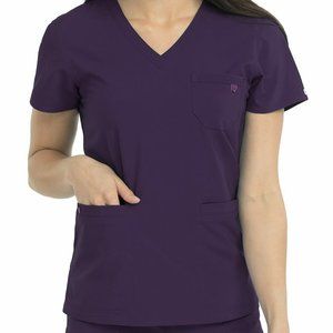 Med Couture Energy 3-Pocket Plum V-Neck Mia Scrub Top XS